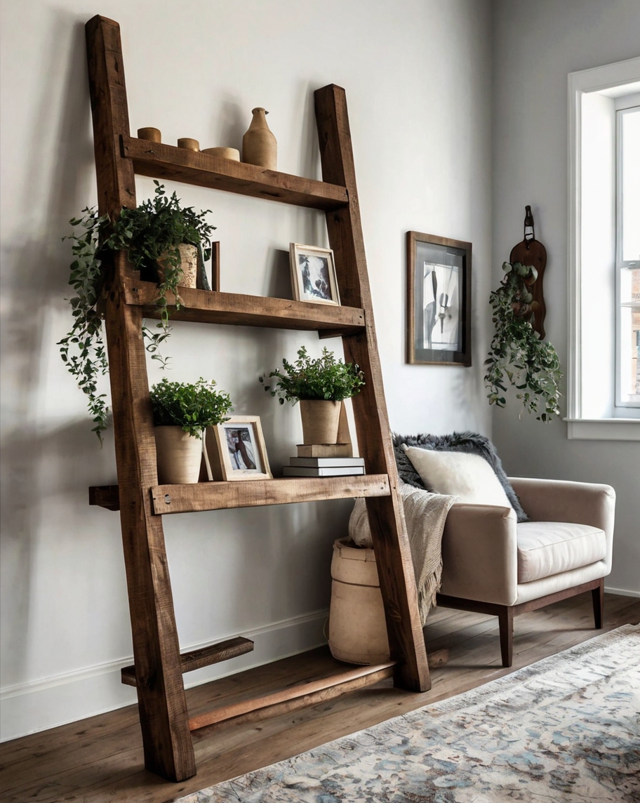 Default minimalist living room with Rustic Decorative Ladder d 1 (4)