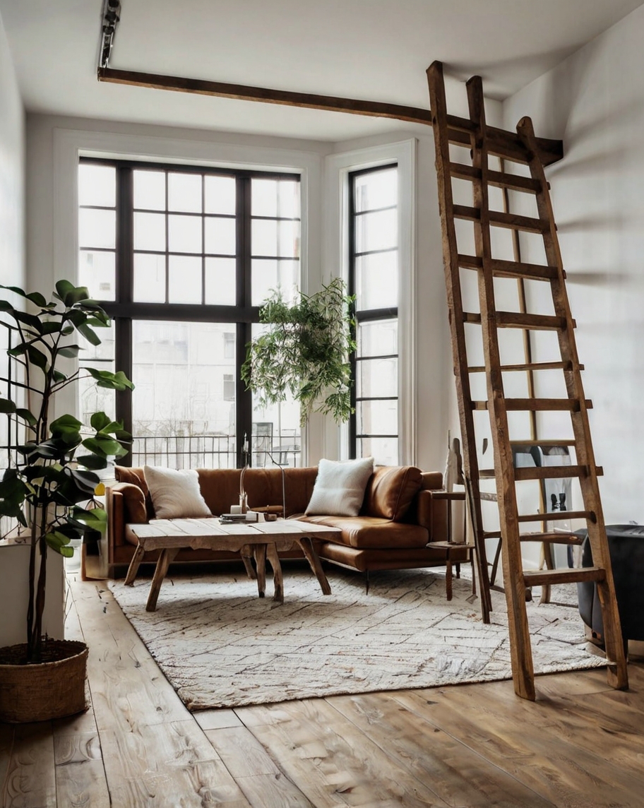 Default minimalist living room with Rustic Decorative Ladder d 1 (5)
