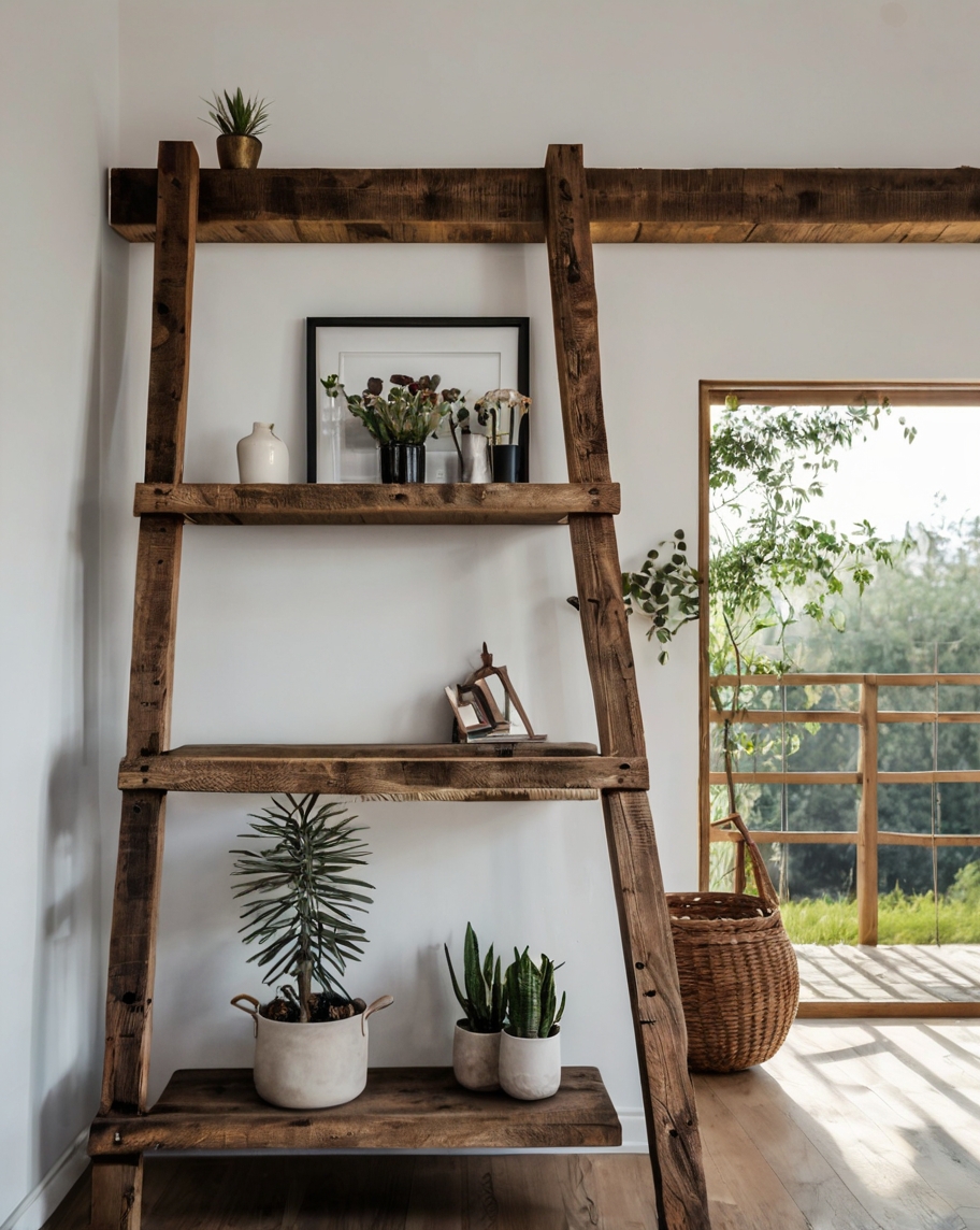 Default minimalist living room with Rustic Decorative Ladder d 1