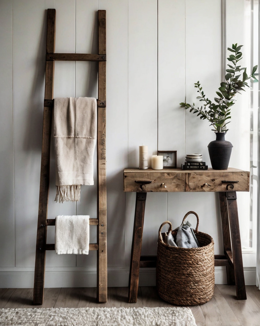 Default minimalist living room with Rustic Decorative Ladder d 2 (2)