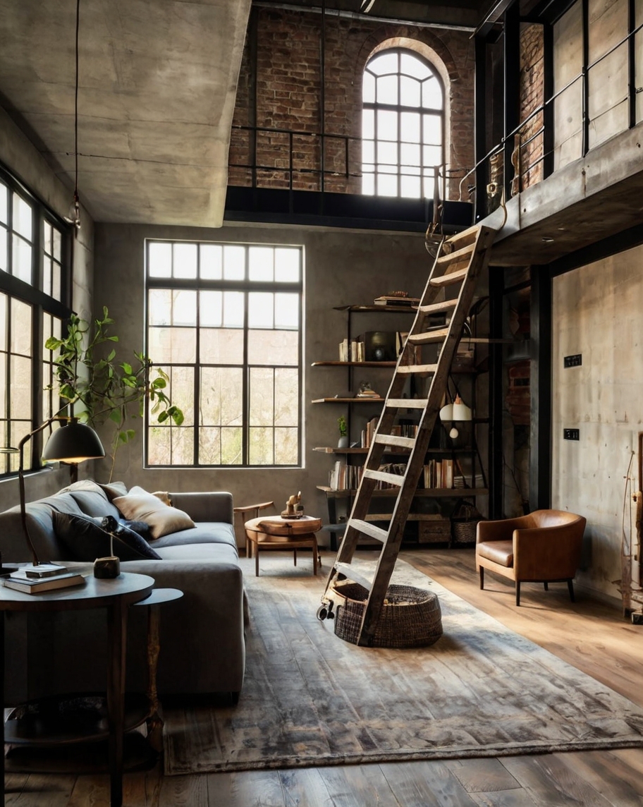 Default minimalist living room with Rustic Decorative Ladder d 2 (3)