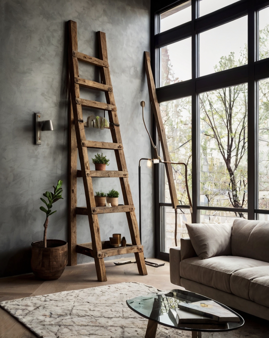 Default minimalist living room with Rustic Decorative Ladder d 2 (5)