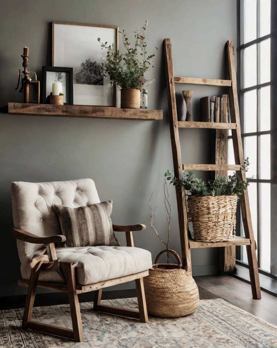 Default minimalist living room with Rustic Decorative Ladder d 2