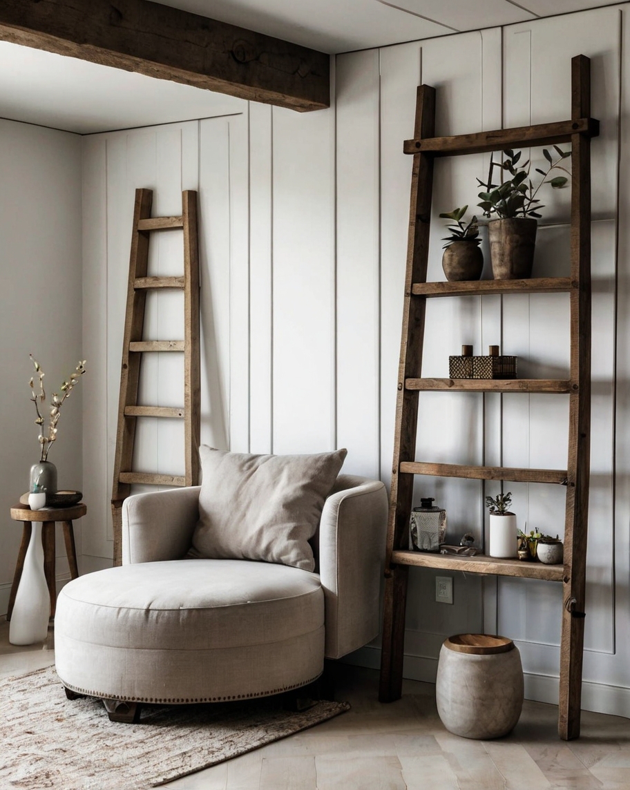 Default minimalist living room with Rustic Decorative Ladder d 3 (2)