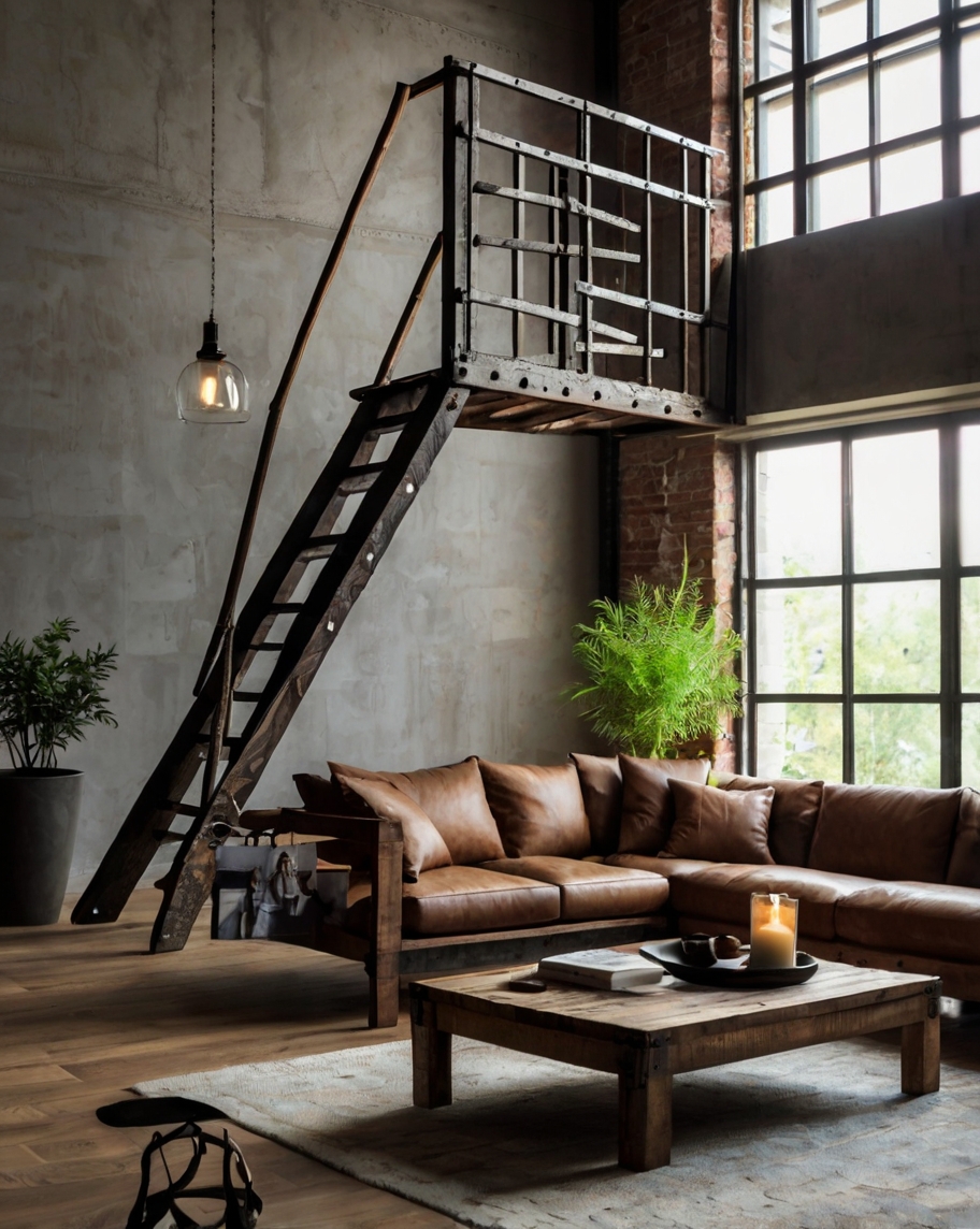 Default minimalist living room with Rustic Decorative Ladder d 3 (3)