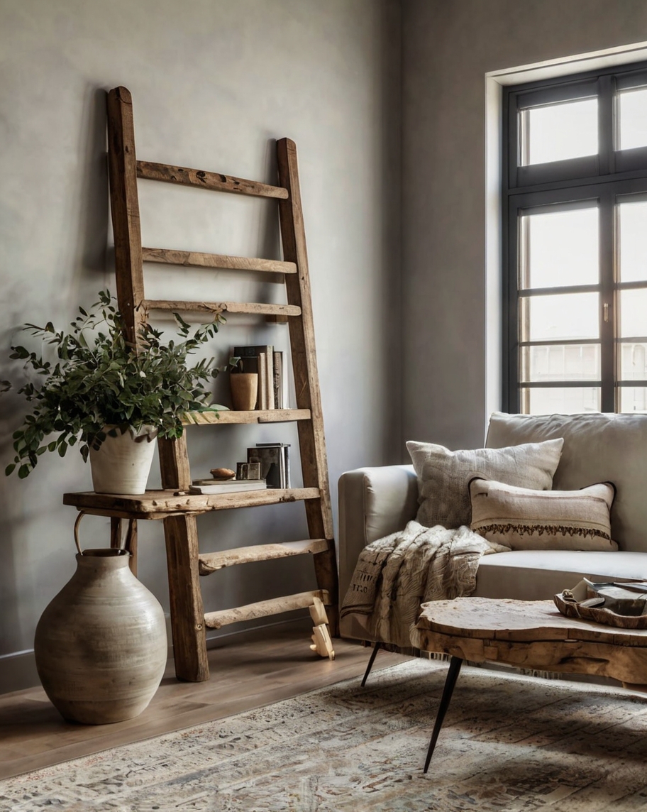 Default minimalist living room with Rustic Decorative Ladder d 3 (4)