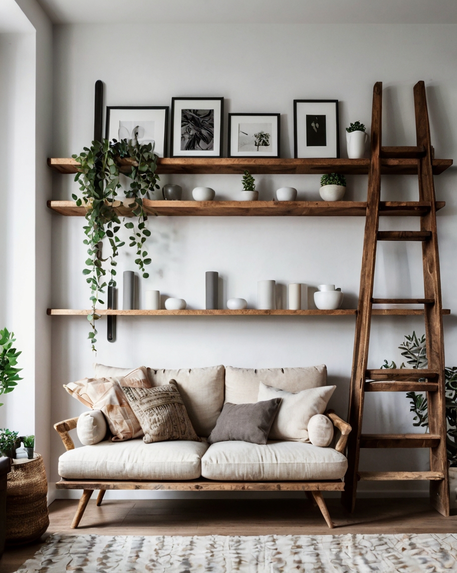 Default minimalist living room with Rustic Decorative Ladder d 3 (5)