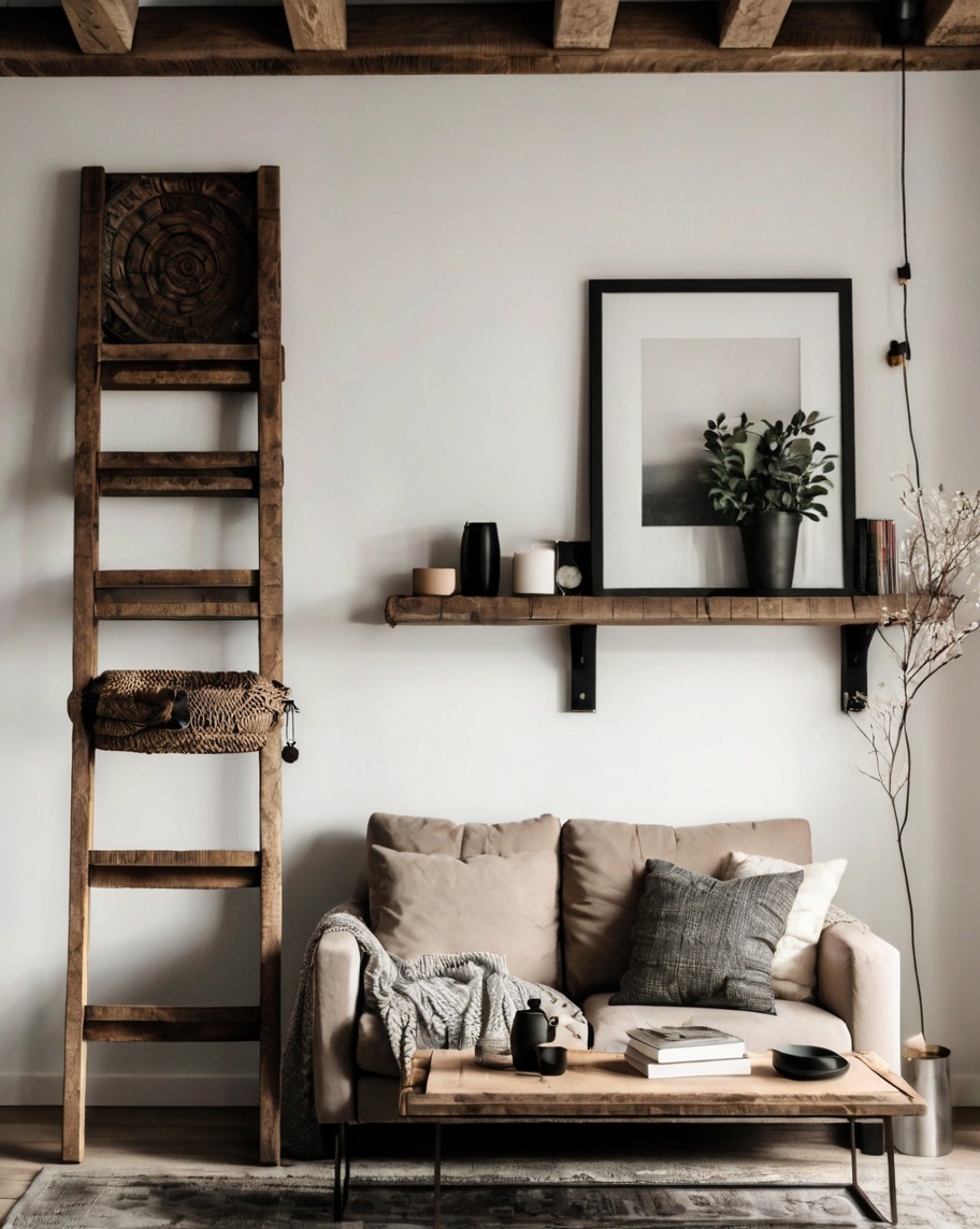 Default minimalist living room with Rustic Decorative Ladder d 3