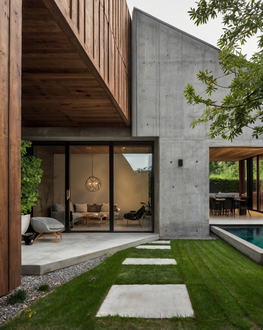 Default minimalist wooden concrete house with backyard ideas 3