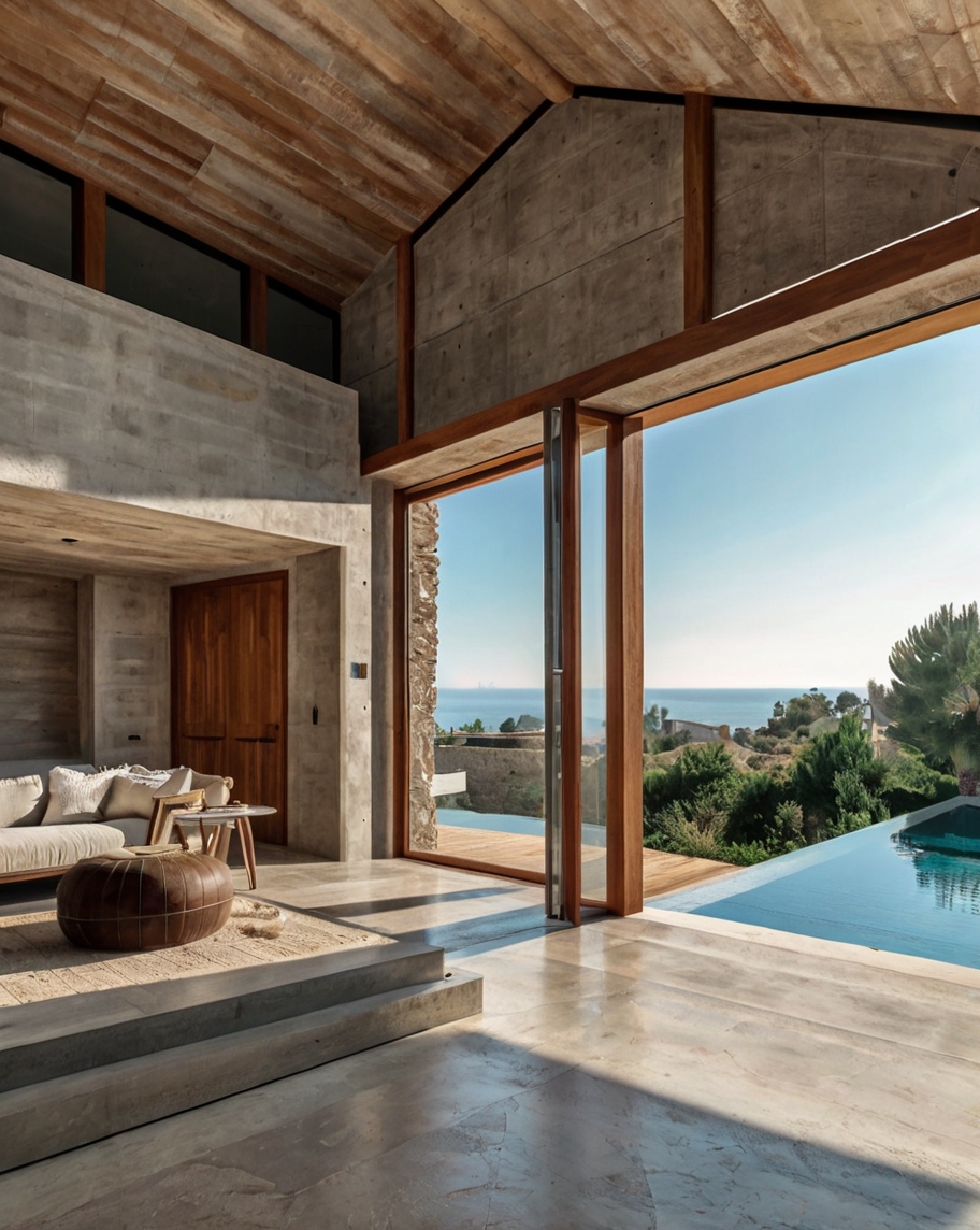 Default minimalist wooden concrete house with mediteranian con 3