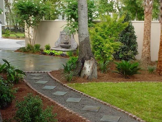 Plain backyard with patio pathway