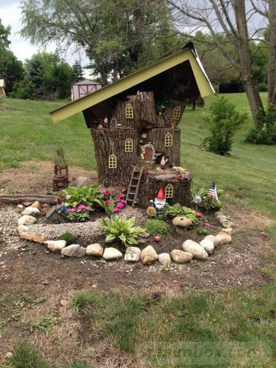 beautiful and creative gnome house tree stump
