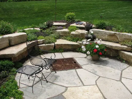 flagstone fire pit area