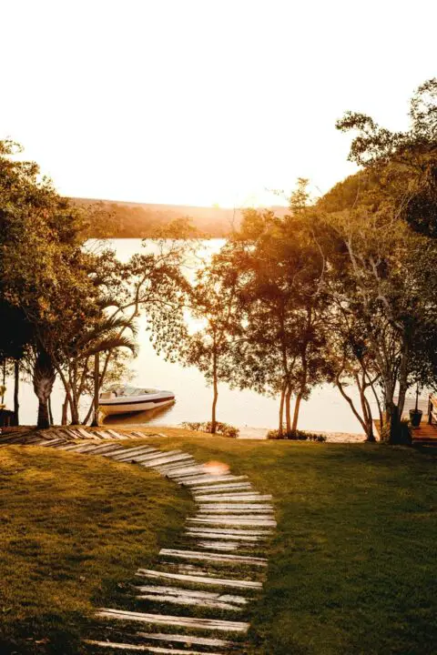 landscape with stone footstep simple ideas