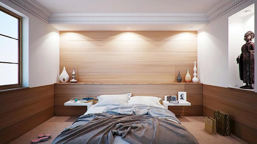 bedroom bed apartment room interior design decoration sleeping cosy
