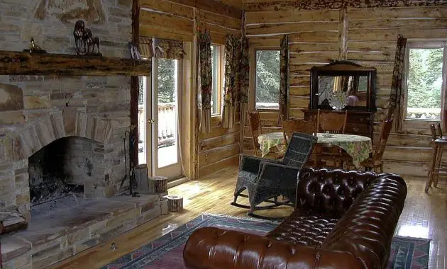 western country style fireplace log cabin interior furniture indoor house building