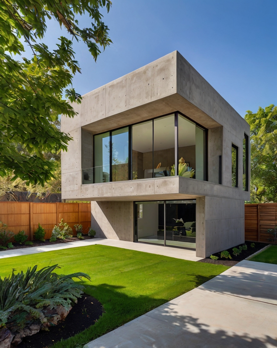 Default modern concrete house with backyard landscaping 3