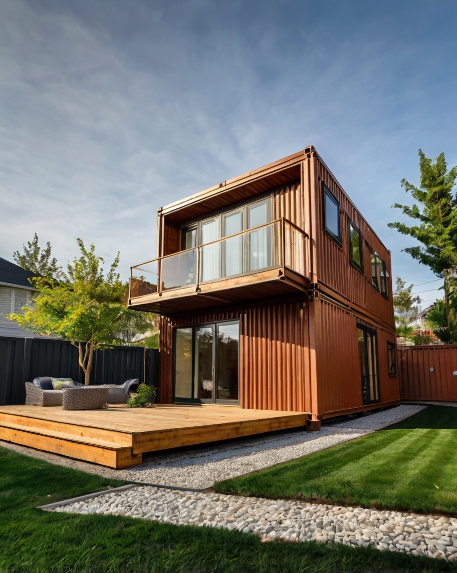 Default modern container wooden house with backyard landscapin 2