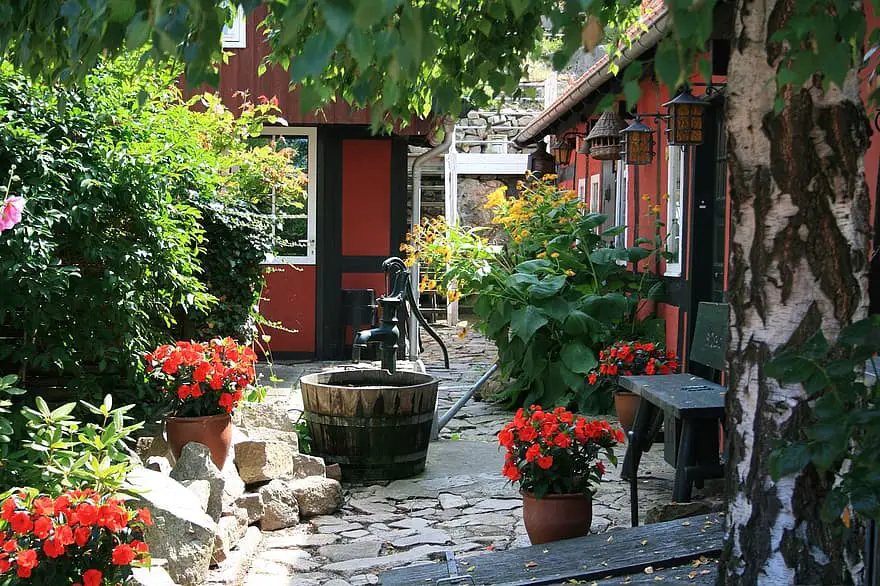 bornholm denmark backyard garden fountain