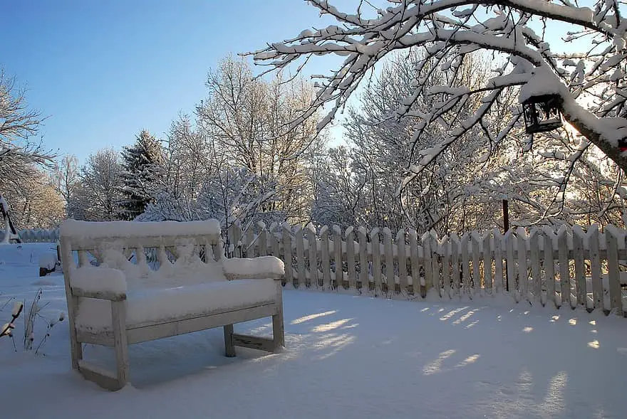 chair snow winter garden backyard park fence 1