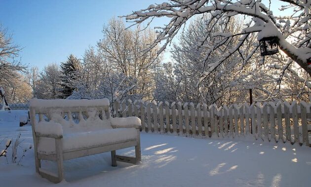 chair snow winter garden backyard park fence