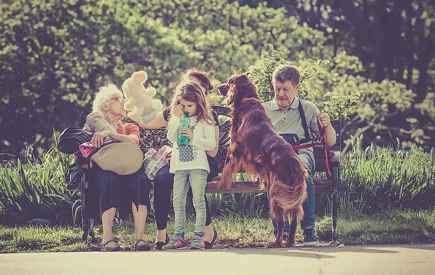 people family man old woman kid girl child dog