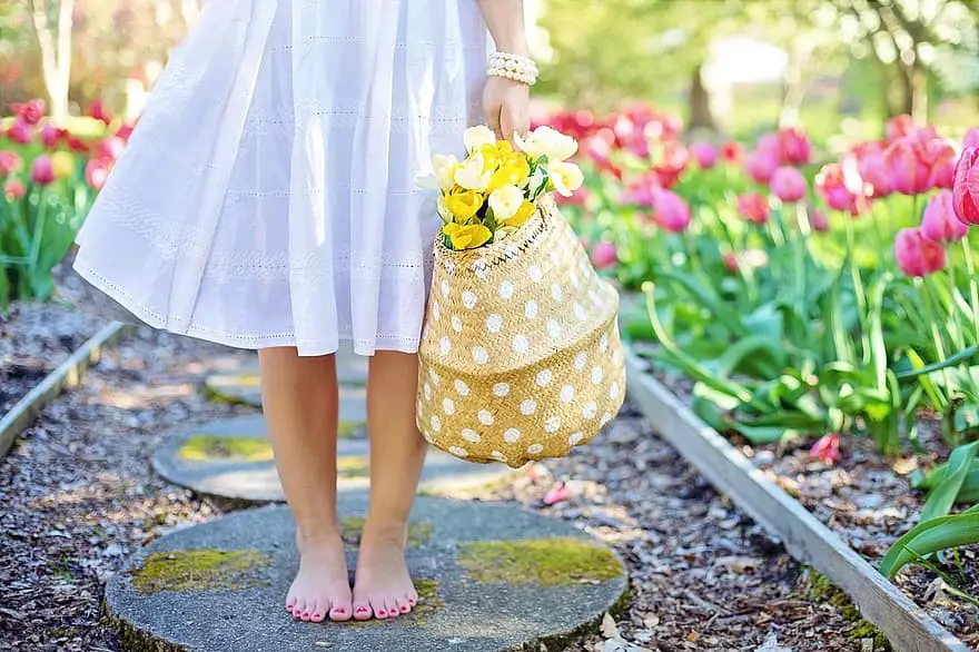 spring tulips pretty woman young woman flowers springtime female nature natural