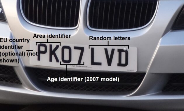 Front British number plate labelled