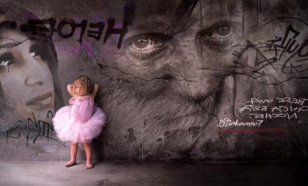 graffiti wall child girl rock pink face composing art