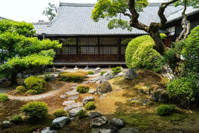 Traditional house with rock garden