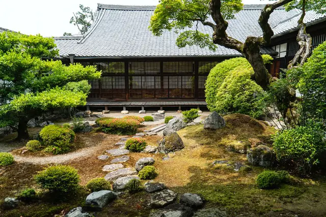 Traditional house with rock garden