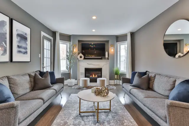 luxurious living room with fireplace