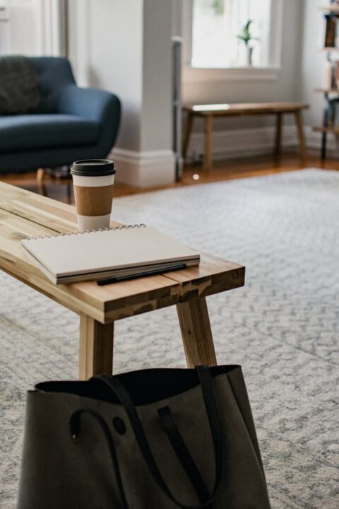 mid century modern living room with carpet