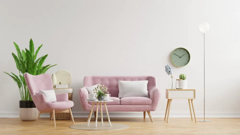 Beautiful Pink Sofa White Wall Color