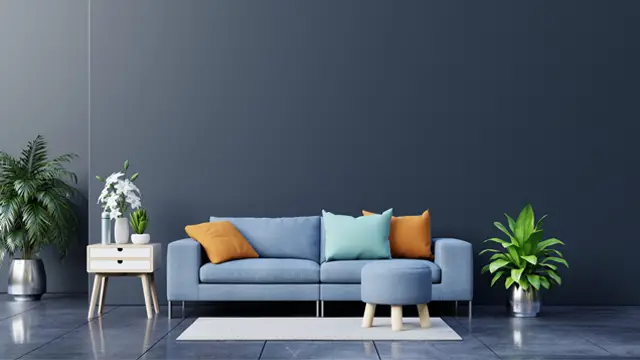 Japanese Dark Living Room Blue sofa with Minimalist Design