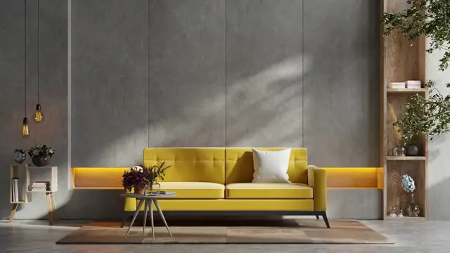 Japanese Yellow sofa with simple ornament living room area