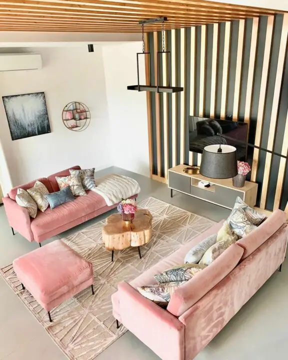 white wall and pink sofas wooden ideas