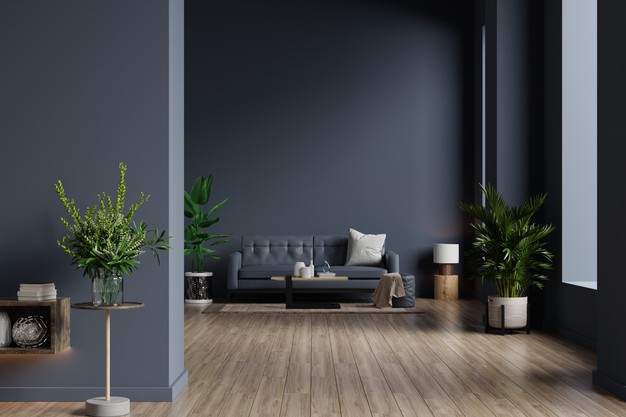 Beautiful dark living room gray couch