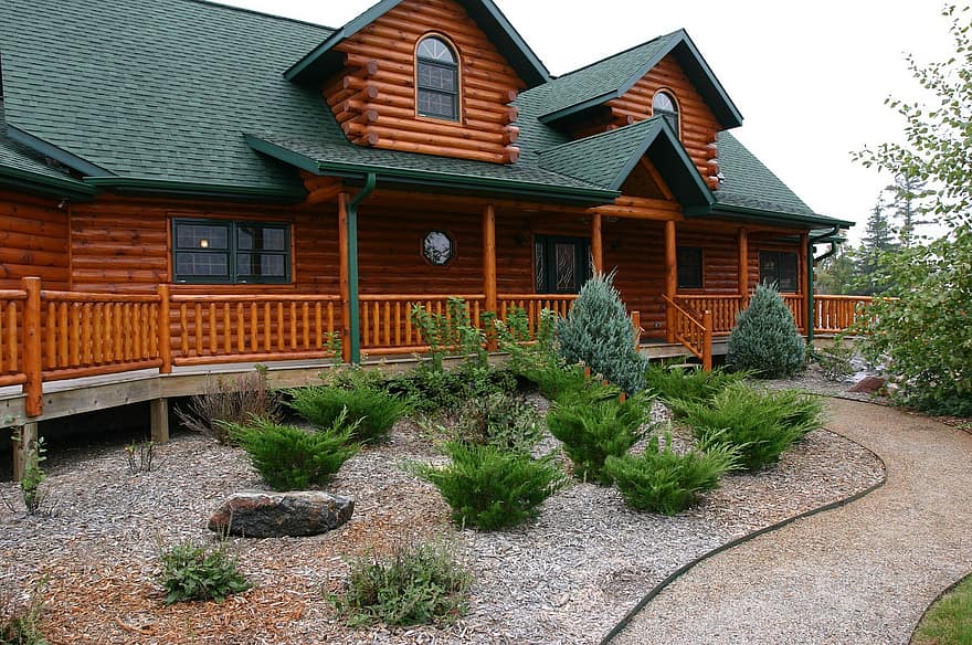 log home house cabin log cabin landscaping home log building country