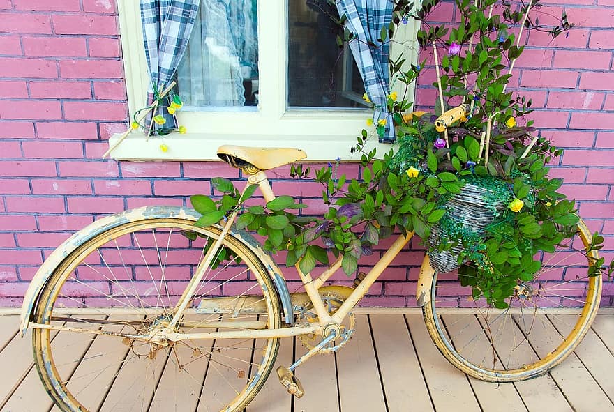 bike decorated old planted green outdoors design creative bicycle