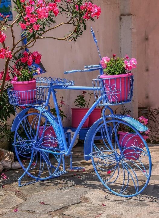 flower basket bike colorful wheel summer greece nature season