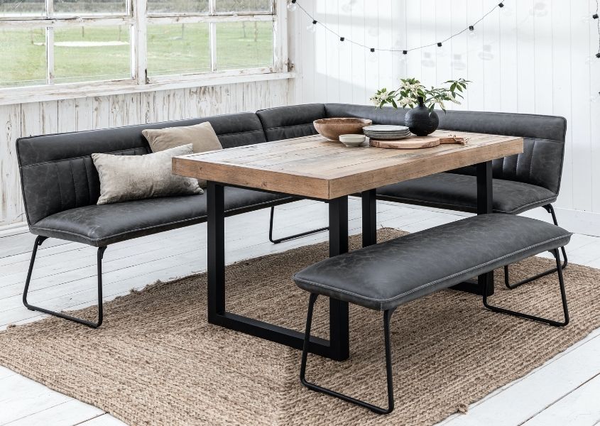 Industrial dining table with bench