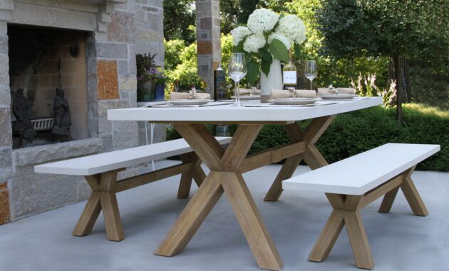 Outdoor dining table with bench