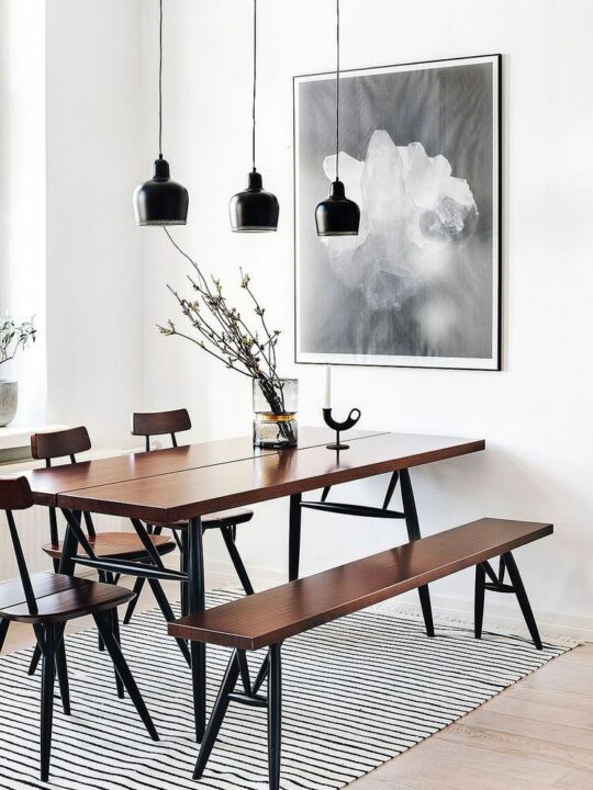minimalist dining table with bench
