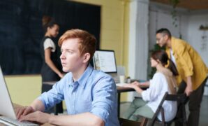 student using laptop