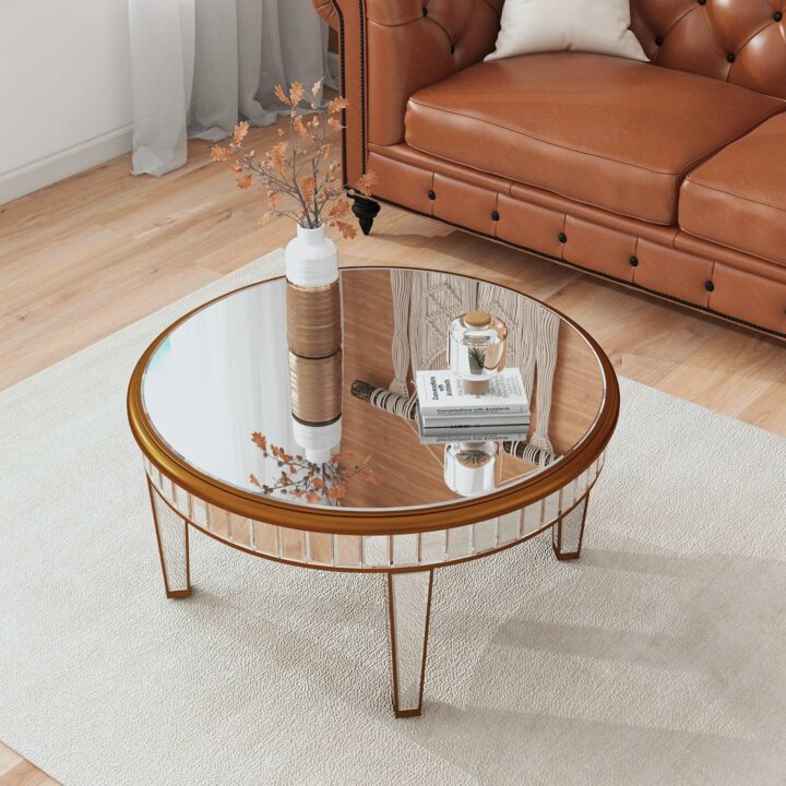 gold coffee table with mirror