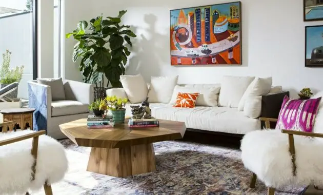living room with unique table