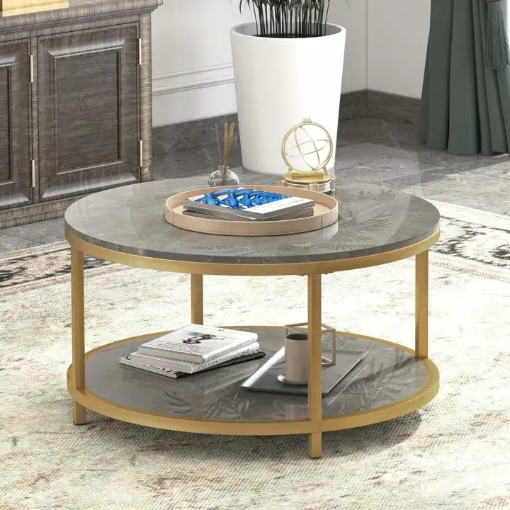 round coffee table with decorative tray