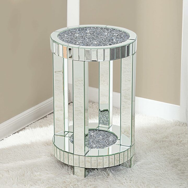 round side table with mirror