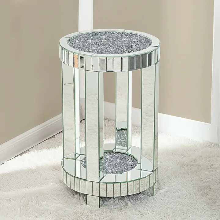 round side table with mirror